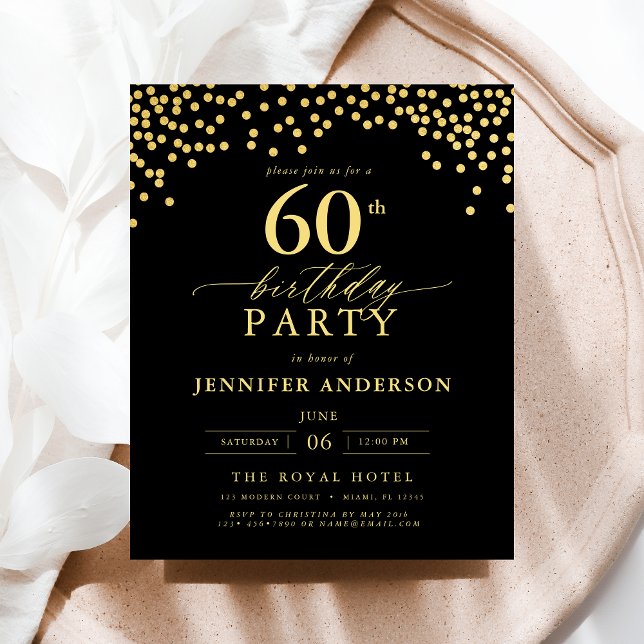 Budget Black And Gold Script Sixty 60th Birthday Flyer (Creator Uploaded)