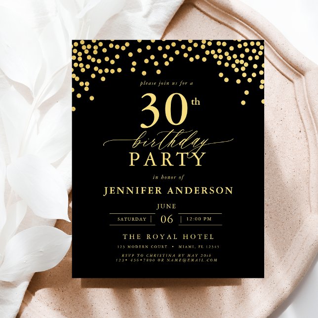 Budget Black And Gold Script Thirty 30th Birthday Flyer (Creator Uploaded)