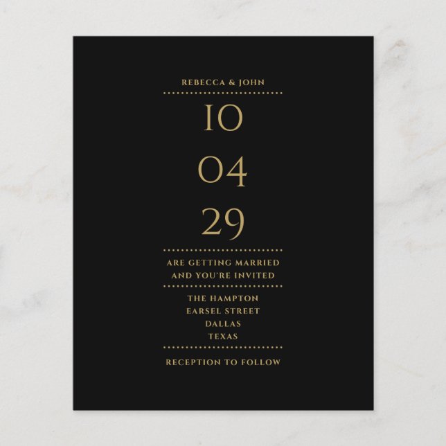 Budget Black And Gold Wedding Date Invitation (Front)