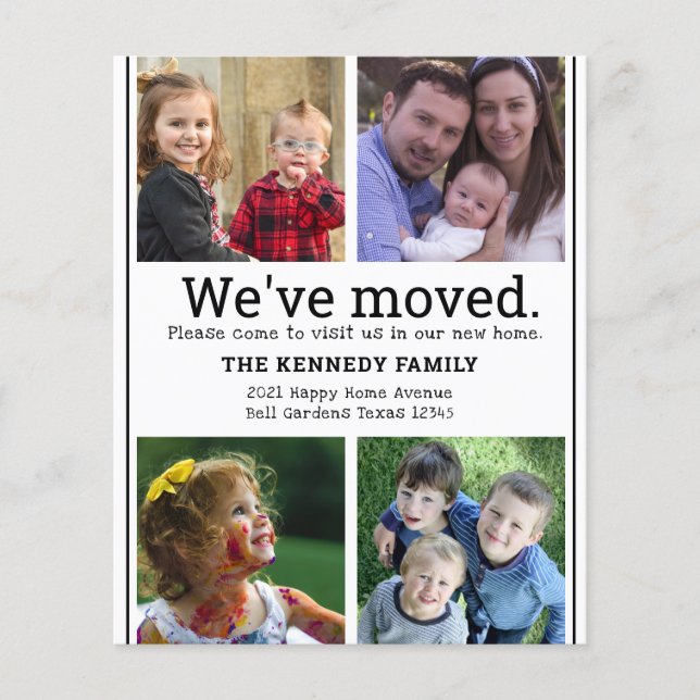 Budget Black And White 4 Photo Collage Moving Card (Front)