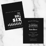 Budget Black and White 60th Birthday Invitations<br><div class="desc">"The BIG SIX ohhhhh!" on the front and your party details on the back in chic lettering. These affordable surprise birthday invitations are printed on 110 lbs bright white semi-gloss cardstock available in 3 sizes. **White ENVELOPES ARE OPTIONAL and can be added to your order at an additional cost. Be...</div>