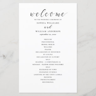 Budget black and white calligraphy wedding program