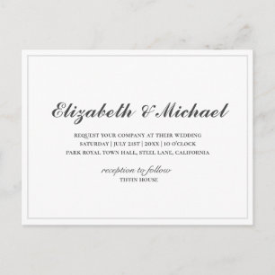Budget Black and White Elegant Wedding Invitation Postcard