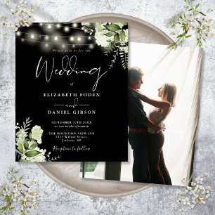 Budget Black And White Floral Photo Wedding Invite