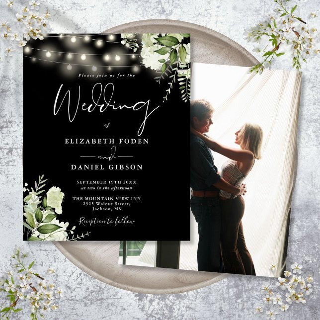 Budget Black And White Floral Photo Wedding Invite (Budget Black And White Floral Photo Wedding Invite)