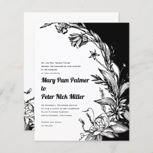 BUDGET Black and white floral wedding invitation