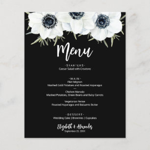 Budget Black and White Floral Wedding Menu