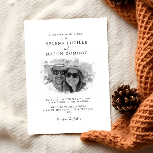 Budget Black And White Modern Photo Wedding Invitation