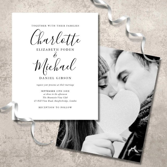 Budget Black and White Script Photo Wedding Invite (Creator Uploaded)