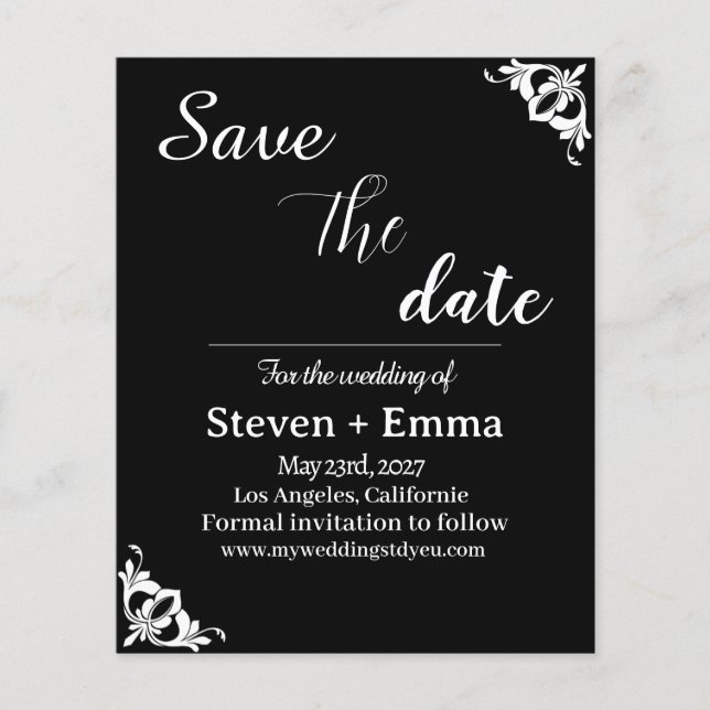 Budget Black and white Wedding Save the Date  Flyer (Front)