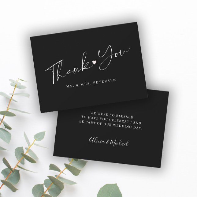 Budget black and white wedding thank you script card (This is a MINI CARD. Bigger sizes available)