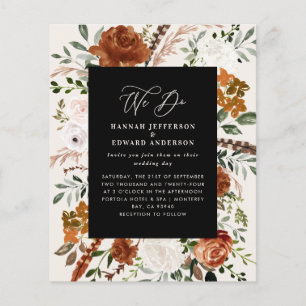 Budget black botanical wedding details invite flyer