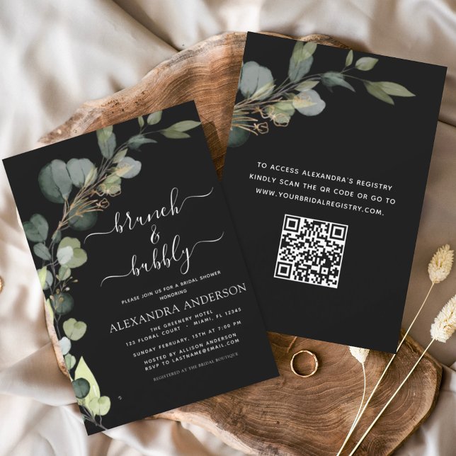 Budget Black Brunch & Bubbly QR Code Invitation (Creator Uploaded)