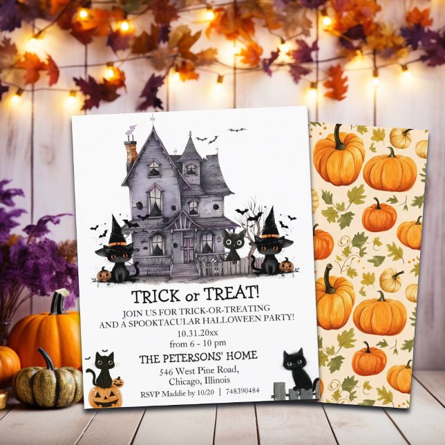 Budget Black Cats Trick or Treat Kids Invitation (Creator Uploaded)