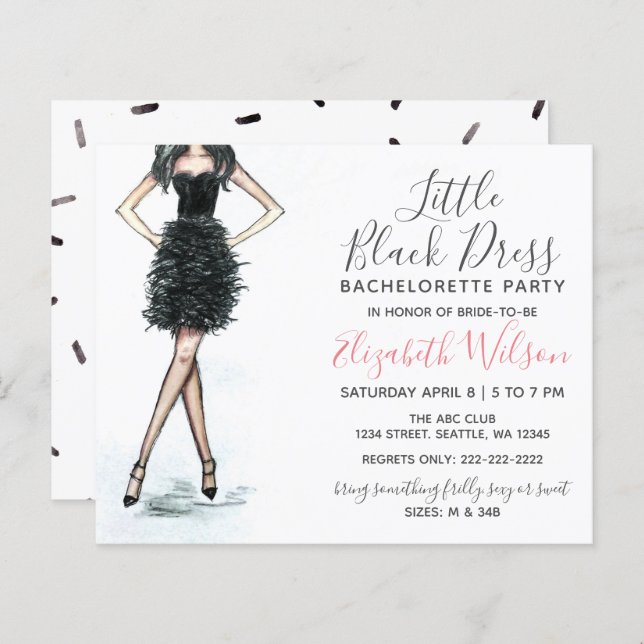 Budget Black Dress Bachelorette Party Invitation (Front/Back)