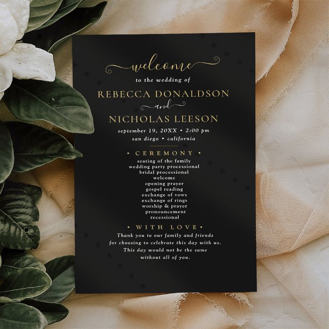 Budget Black Elegant Calligraphy Wedding Program (Creator Uploaded)