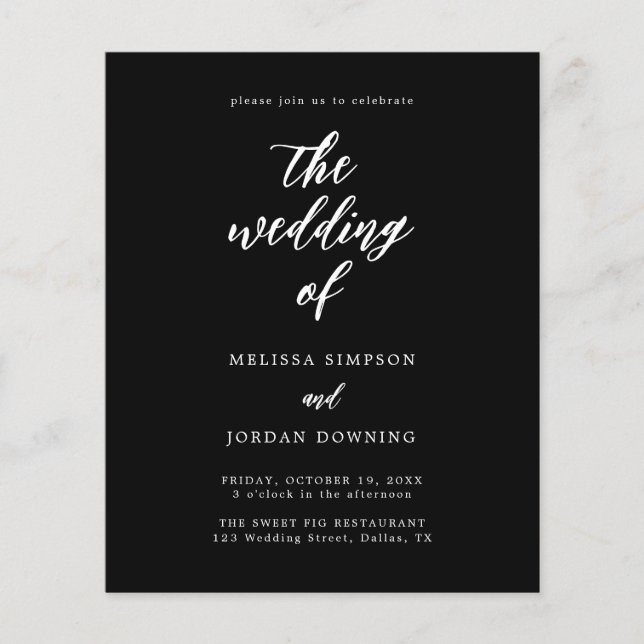 Budget Black Elegant Script Wedding Invitation (Front)
