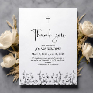 Budget Black Floral Memorial Thank you Card