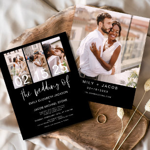 Budget Black Four Photo Wedding Invitation