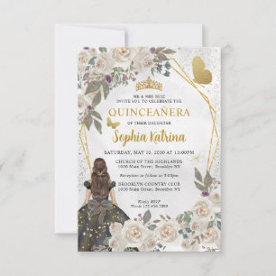 Budget Black Glam Gold Floral Princess Quinceañera Card