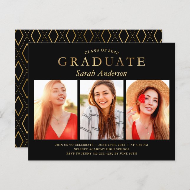 Budget Black Gold 3 Photo Graduation Celebration (Front/Back)