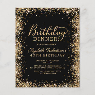 Budget Black Gold 40th Birthday Dinner Invitation