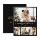 Budget Black Gold 4 Photo Collage Christmas Card