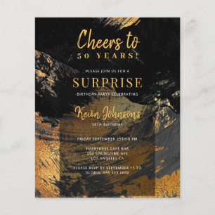 Budget black gold 50th birthday party invitation flyer
