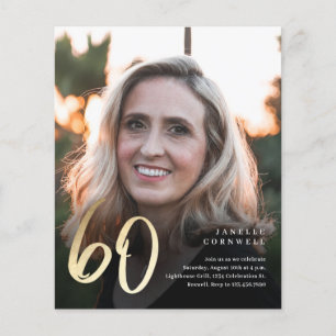 Budget Black Gold 60th Photo Birthday Invitation