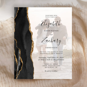 Budget Black Gold Agate 2-Photo Wedding Invitation