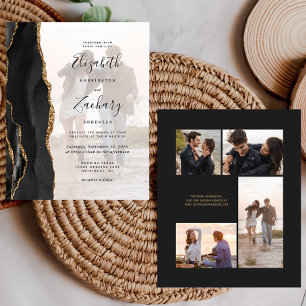 Budget Black Gold Agate 5-Photo Wedding Invitation