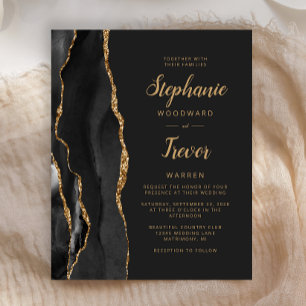 Budget Black Gold Agate Brush Script Wedding