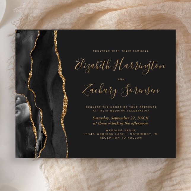 Budget Black Gold Agate Dark Wedding Invitation (Creator Uploaded)