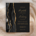 Budget Black Gold Agate Dark Wedding Invitation<br><div class="desc">The left-hand edge of this elegant modern wedding invitation features a black watercolor agate border trimmed with faux gold glitter. The customisable text combines gold coloured handwriting, copperplate and italic fonts on an off-black background. The back is solid off-black. NOTE: Envelopes are not automatically included with these budget invitations, so...</div>