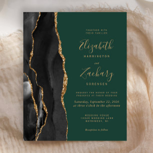 Budget Black Gold Agate Green Wedding Invitation