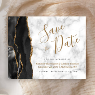 Budget Black Gold Agate Marble Save the Date