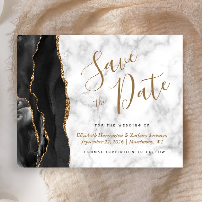 Budget Black Gold Agate Marble Save the Date (Creator Uploaded)