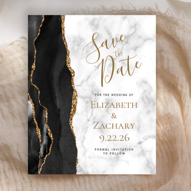 Budget Black Gold Agate Marble Save the Date (Creator Uploaded)