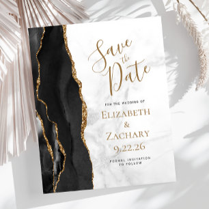 Budget Black Gold Agate Marble Save the Date