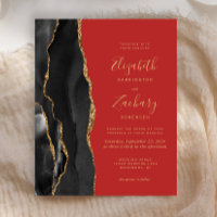 Budget Black Gold Agate Red Wedding Invite