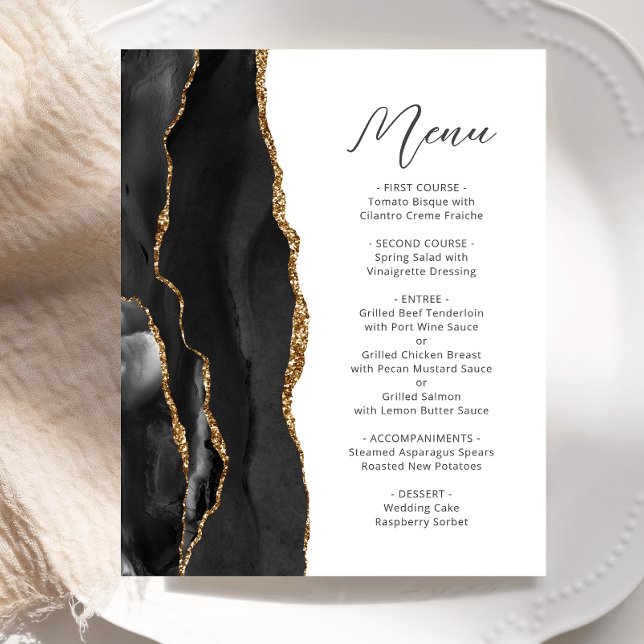 Budget Black Gold Agate Script Wedding Menu (Creator Uploaded)