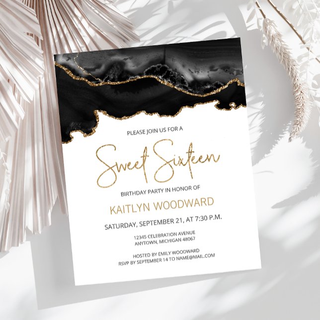 Budget Black Gold Agate Sweet 16 Invitation (Creator Uploaded)