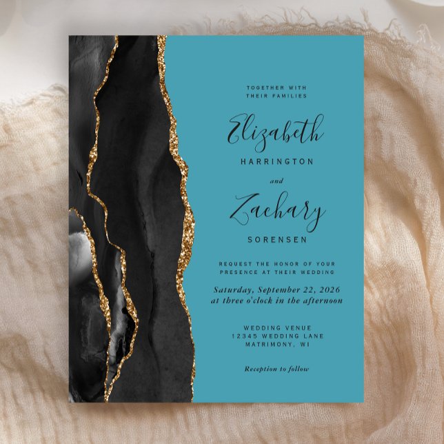 Budget Black Gold Agate Turquoise Wedding Invite (Creator Uploaded)
