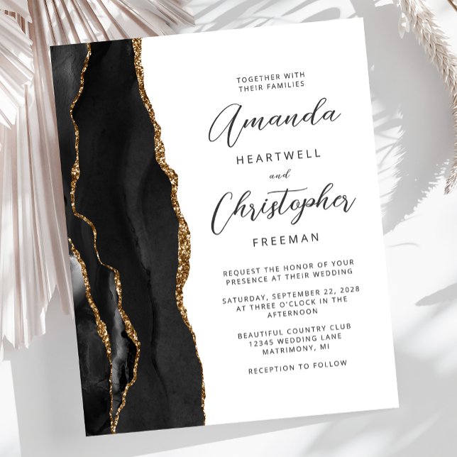 Budget Black Gold Agate Wedding Invitation (Creator Uploaded)