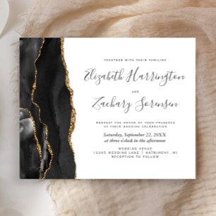 Budget Black Gold Agate Wedding Invitation