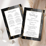 Budget Black Gold Agate Wedding Program<br><div class="desc">This elegant,  modern wedding program features a black agate background trimmed with gold faux glitter. The text appears in elegant charcoal gray handwriting and copperplate fonts on a white rectangle.</div>