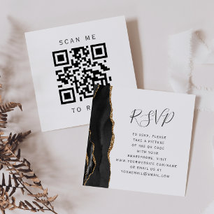 Budget Black Gold Agate Wedding QR Code RSVP Enclosure Card