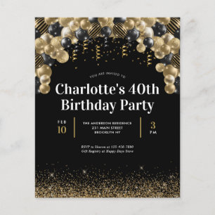 Budget Black Gold Balloon Glitter Any Age Birthday