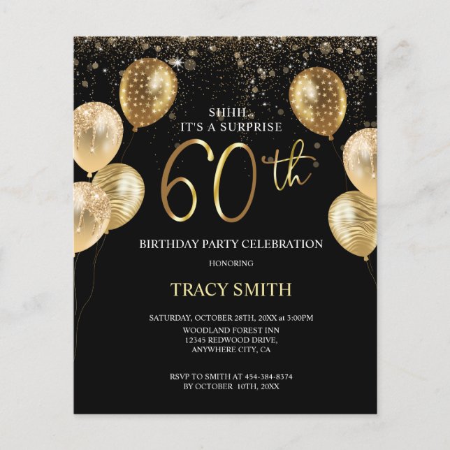 BUDGET Black Gold Balloons 60th Surprise Birthday (Front)