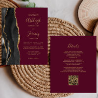 Budget Black Gold Burgundy QR Code Wedding Invite
